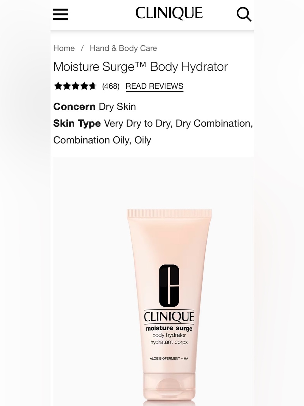 Clinique Moisture Surge Body Hydrator - Pale Pink Tube 30ML